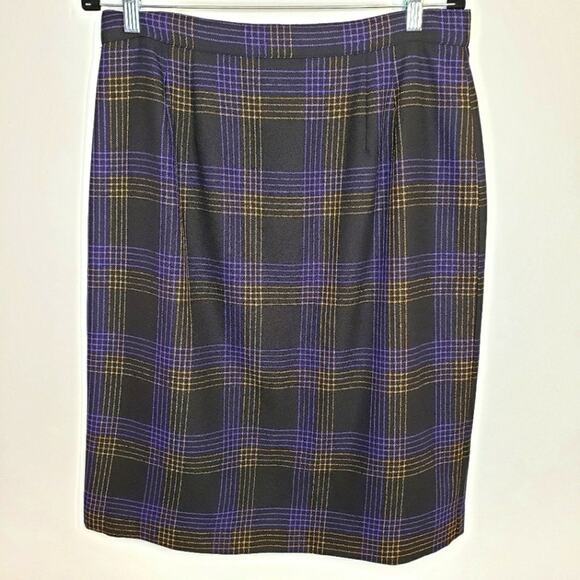 Vintage Career Guild Plaid Purple and Black Lined Pencile Skirt U.S.A. Size 16 - Picture 2 of 7